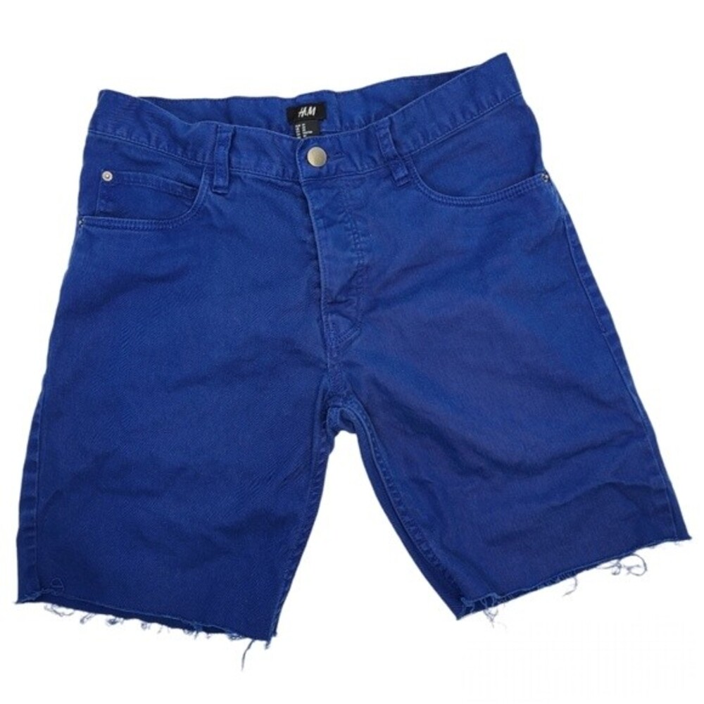 H&M Cobalt Blue Distressed Midi Shorts Sz 29